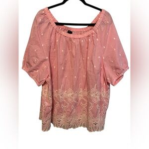 TALBOTS EYELET EMBROIDERED LACE PEASANT TOP
